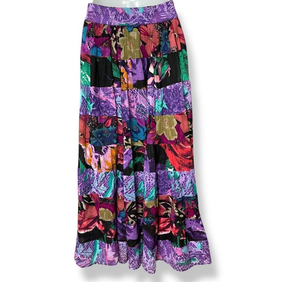 Vintage Broomstick Skirt Colorful‎ Cotton Boho Hippie Festival Elastic Waistband - Picture 2 of 13